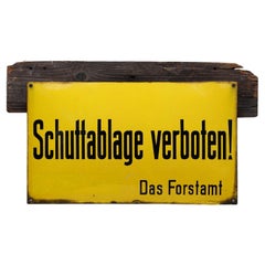 Vintage German bright yellow enamel sign “Shuttablage verboten!”, ca. 1900