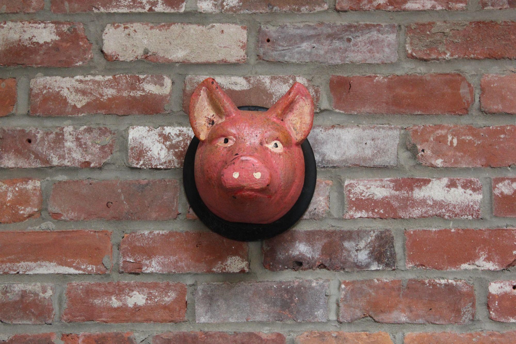 Mid-20th Century Vintage German Carved and Painted Black Forest Pig Mounted Wall Sculpture For Sale