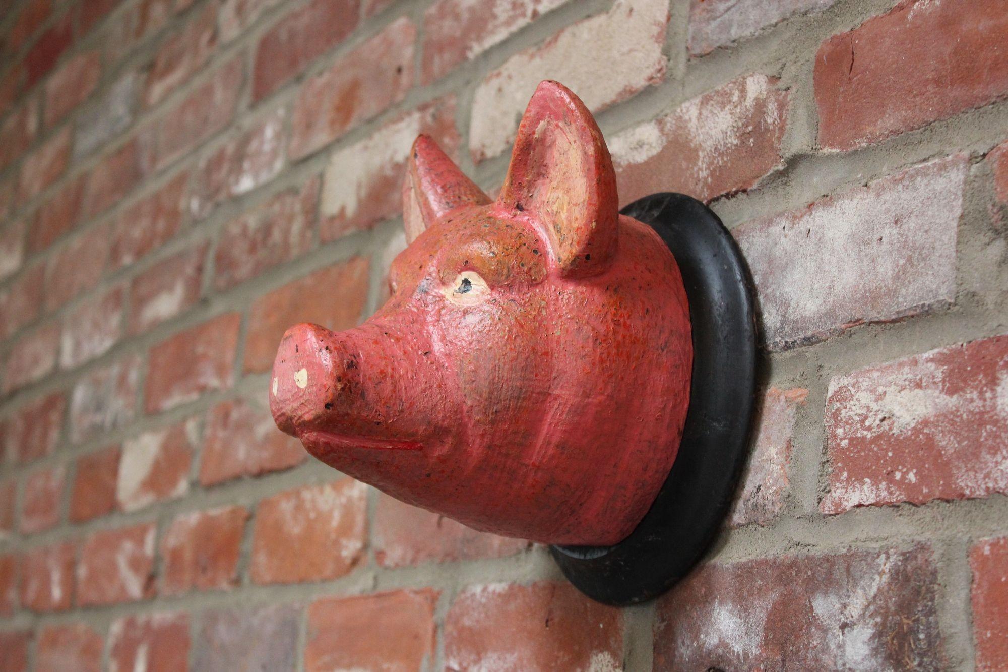 Vintage German Carved and Painted Black Forest Pig Mounted Wall Sculpture For Sale 1
