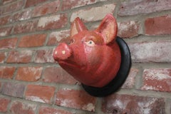 Vintage German Carved and Painted Black Forest Pig Mounted Wall Sculpture