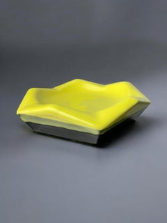 Vintage German Ceramic Ashtray, Geometric Design, Yellow & Black