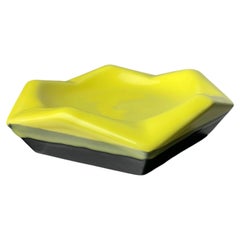 Vintage German Ceramic Ashtray, Geometric Design, Yellow & Black