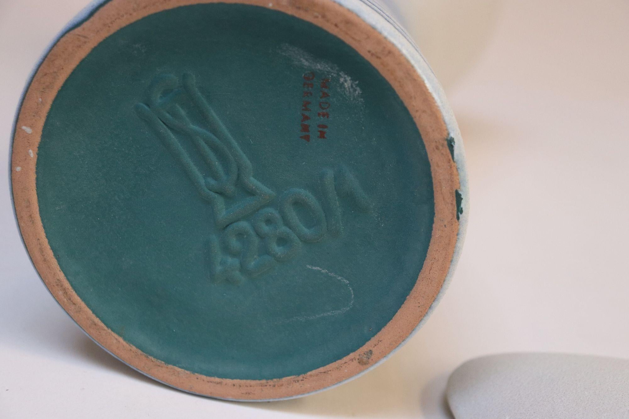 Deutsche Diabolo-Vase und Schale aus Keramik in Teal und Weiß von Steuler, Vintage im Angebot 11