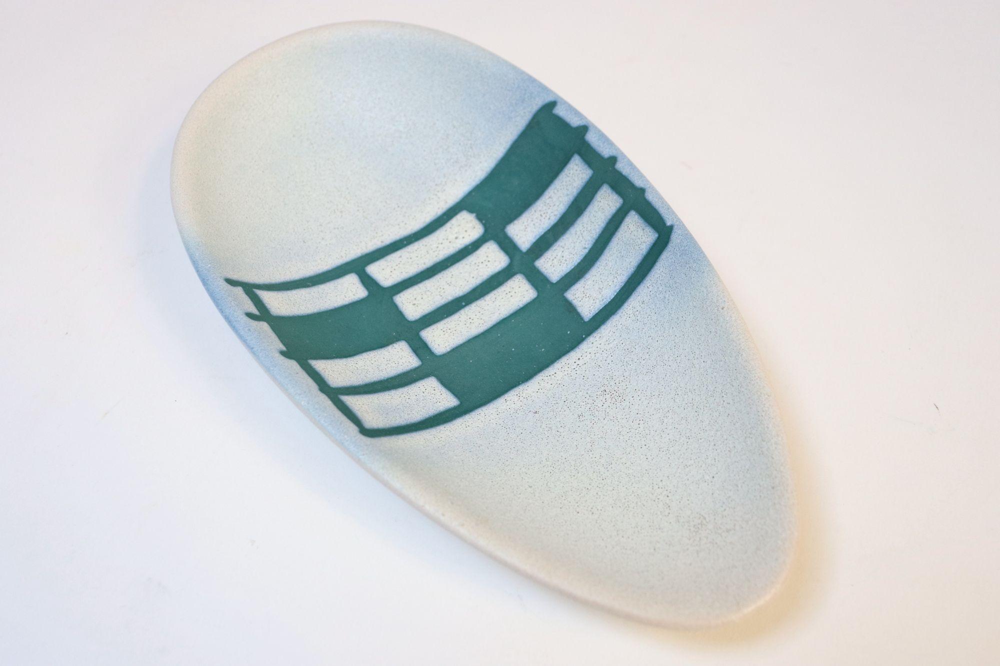 Deutsche Diabolo-Vase und Schale aus Keramik in Teal und Weiß von Steuler, Vintage im Angebot 1