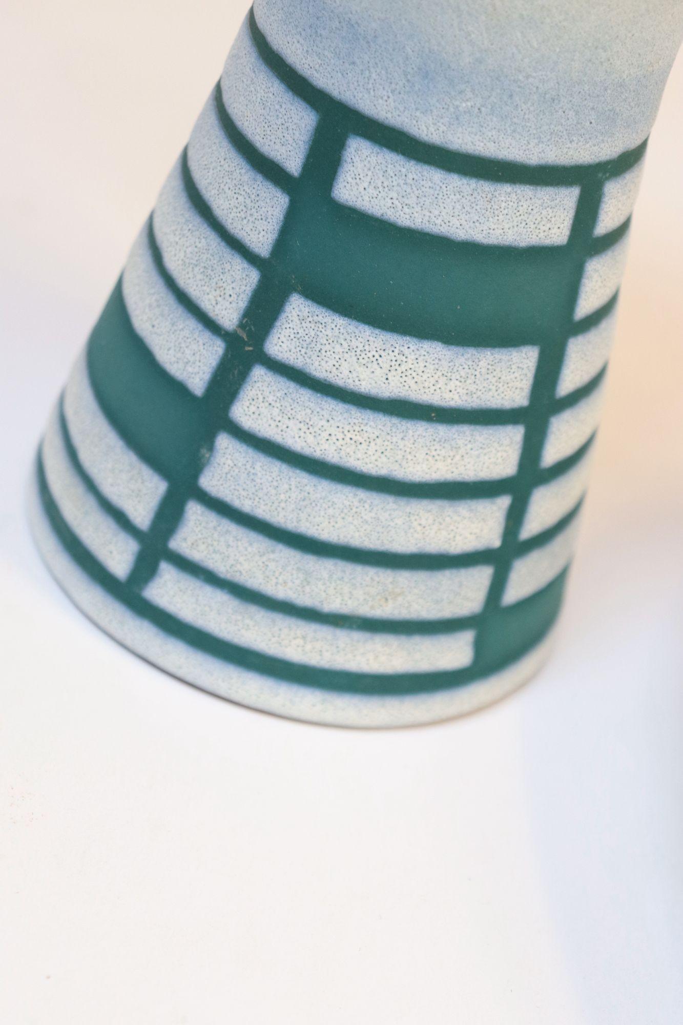 Deutsche Diabolo-Vase und Schale aus Keramik in Teal und Weiß von Steuler, Vintage im Angebot 3
