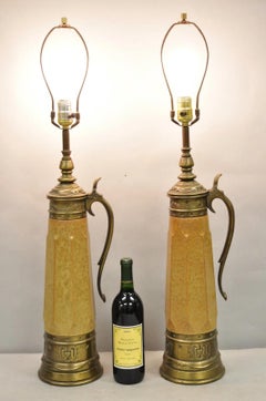 Vintage German Ceramic Pottery Beer Stein Renaissance Style Table Lamps - a Pair
