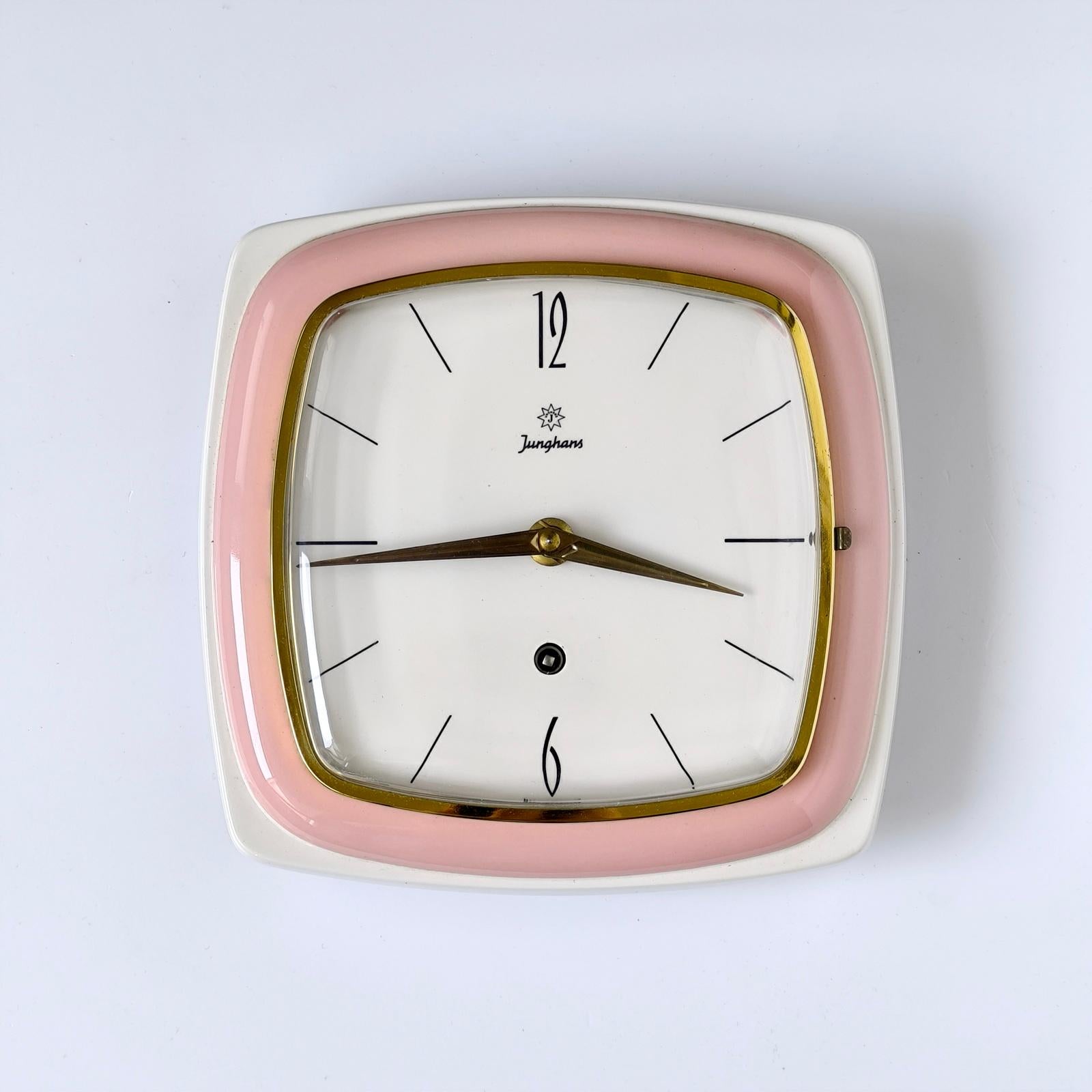 Smaltato Orologio da parete tedesco d'epoca in ceramica Junghans, raro in vendita