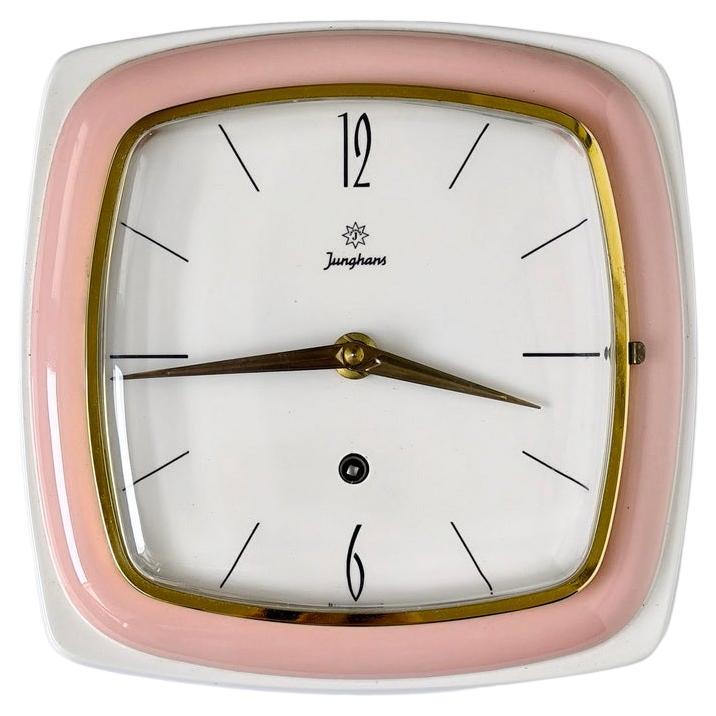 Vintage German Ceramic Rare Junghans Wall Clock in Melon Peach Shade