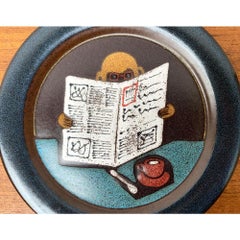 Vintage German Ceramic Wall Plate with Ape and Newspaper Motif, 1970s