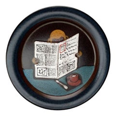 Vintage German Ceramic Wall Plate with Ape and Newspaper Motif, 1970s