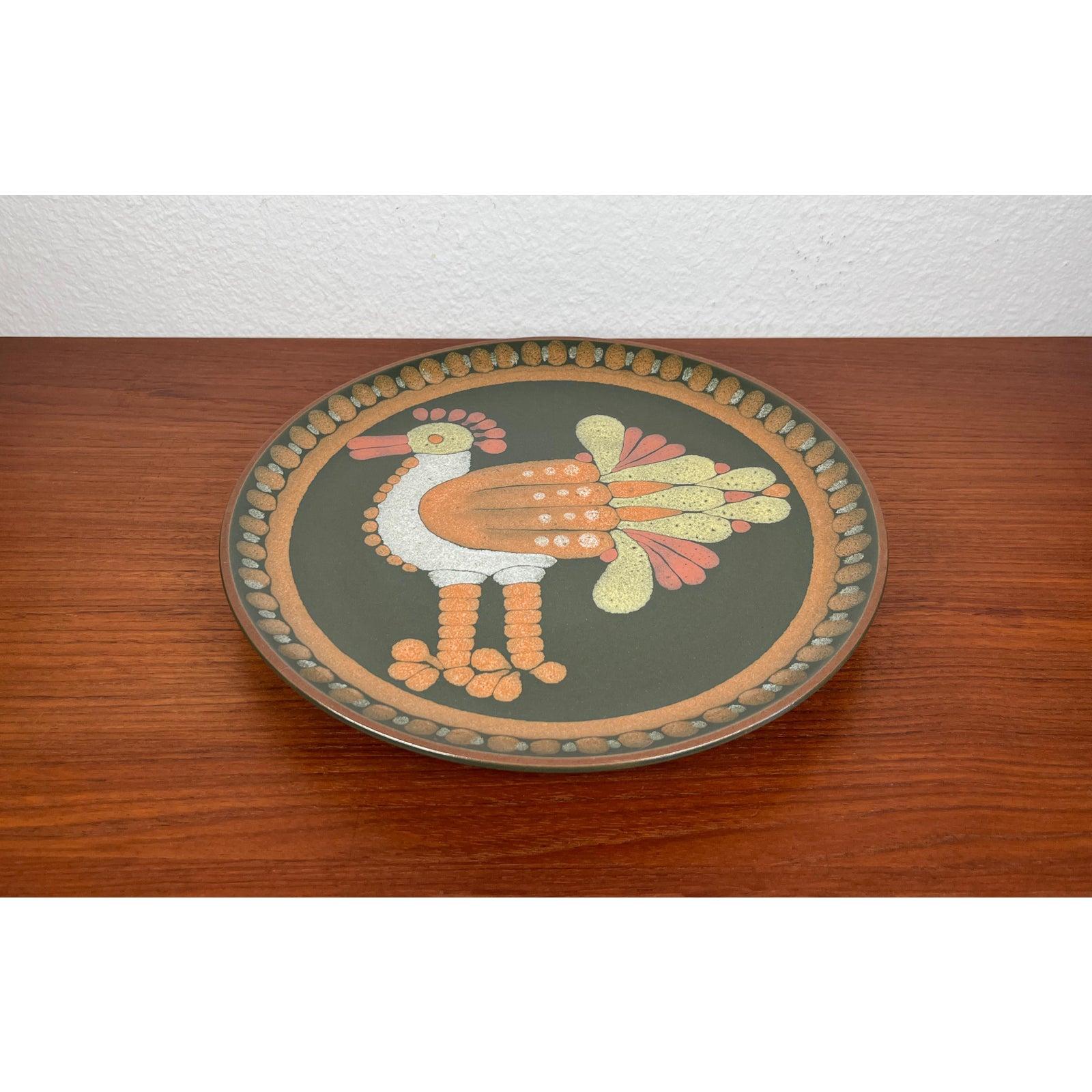 Vintage German Ceramic Wall Plate with Bird Design, 1970s For Sale 6