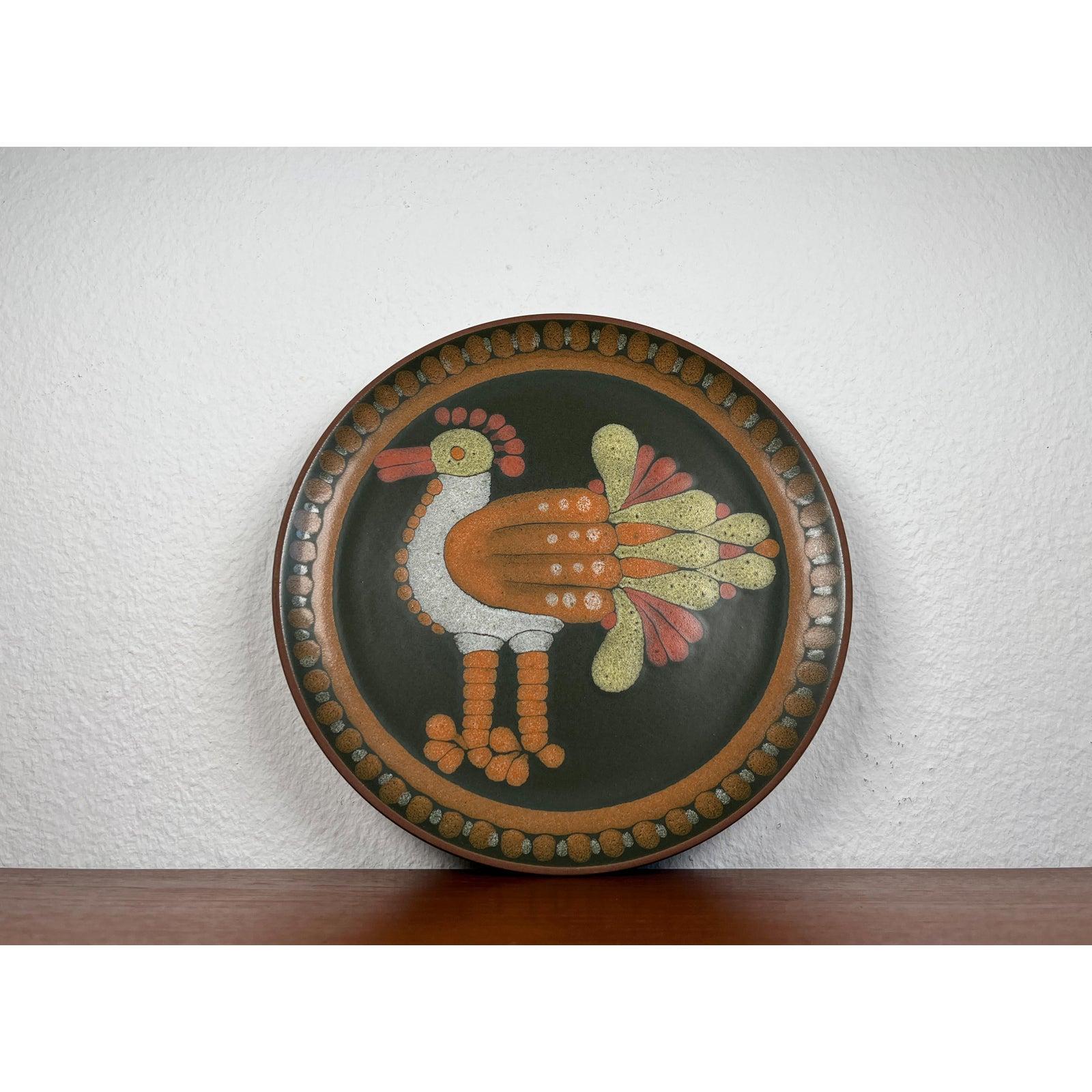 Vintage German Ceramic Wall Plate with Bird Design, 1970s For Sale 7