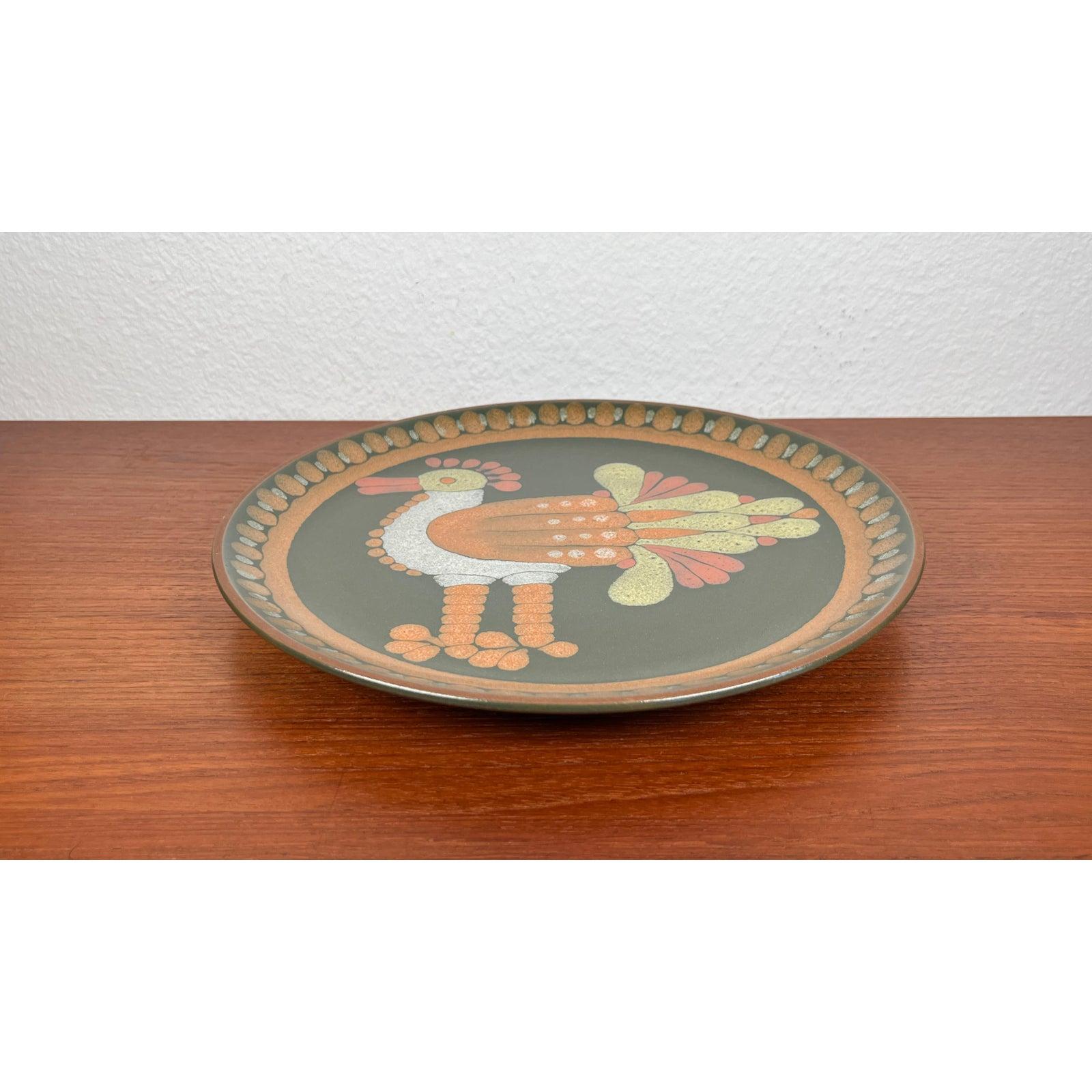 Vintage German Ceramic Wall Plate with Bird Design, 1970s For Sale 8
