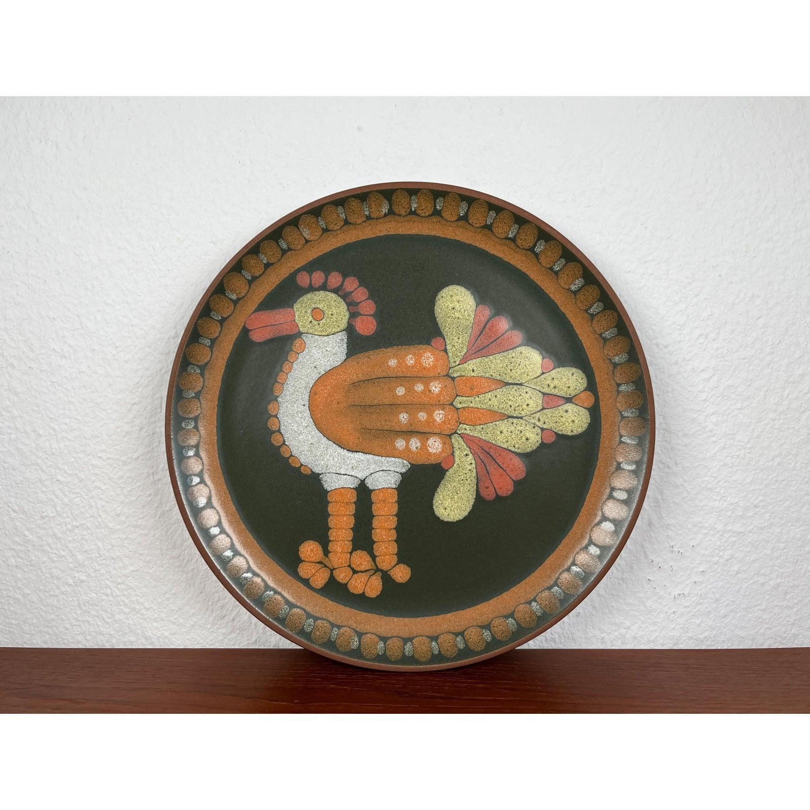 Vintage German Ceramic Wall Plate with Bird Design, 1970s For Sale 2