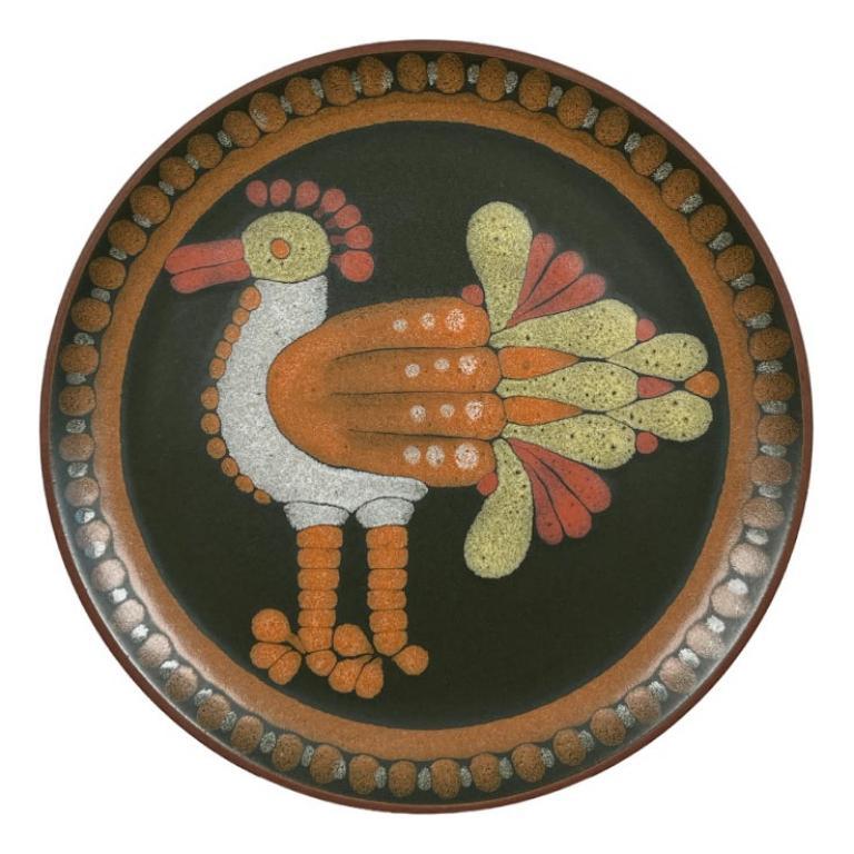 Piatto da parete in ceramica tedesca vintage con disegno di uccello, anni '70