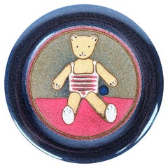 Vintage German Ceramic Wall Plate with Teddy Bear Design, 1970s