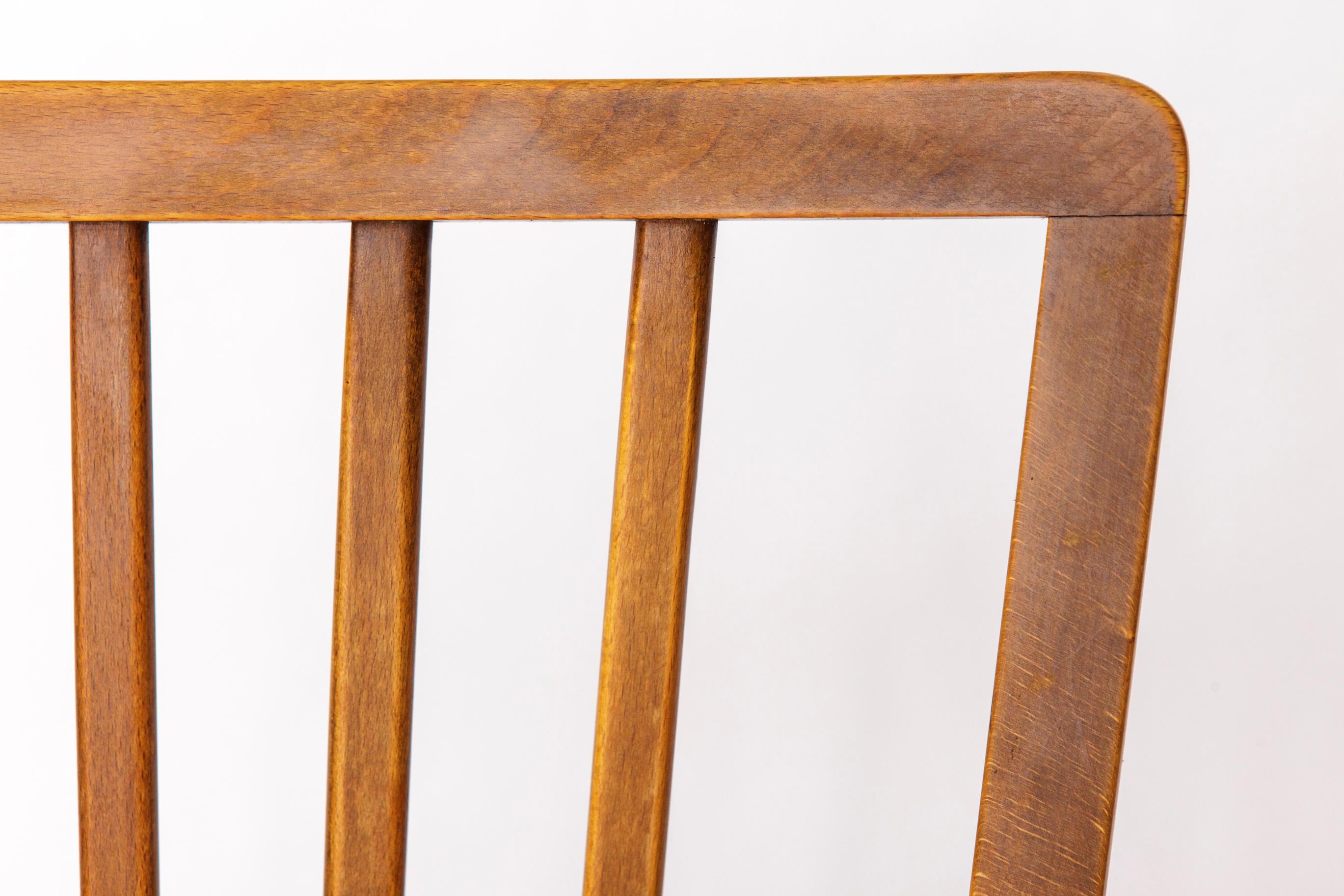 Polished Vintage German Chair – 1950s Beech Wood – Magenta Upholstery – Mid-Century Moder For Sale