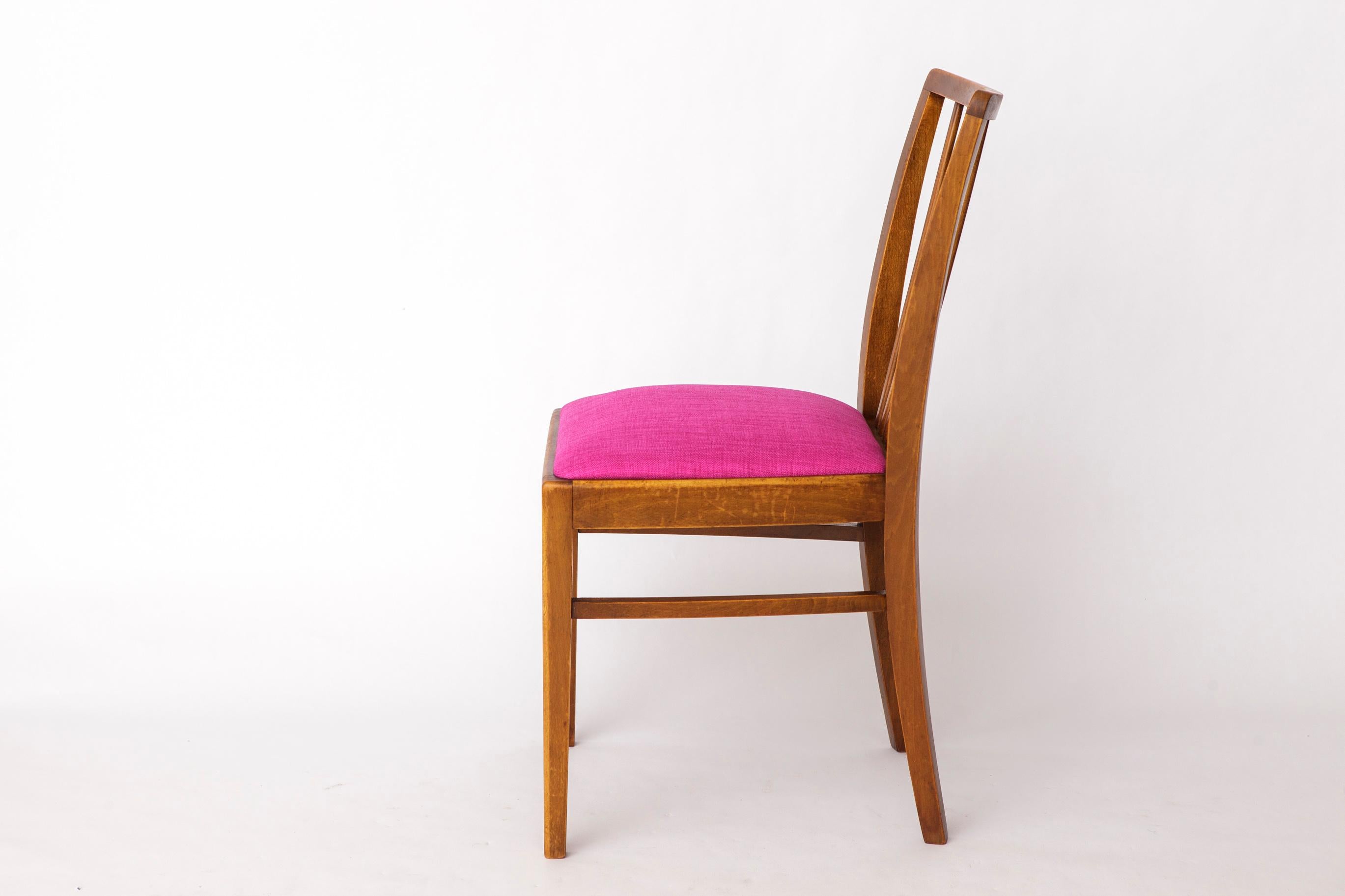 Mid-20th Century Vintage German Chair – 1950s Beech Wood – Magenta Upholstery – Mid-Century Moder For Sale