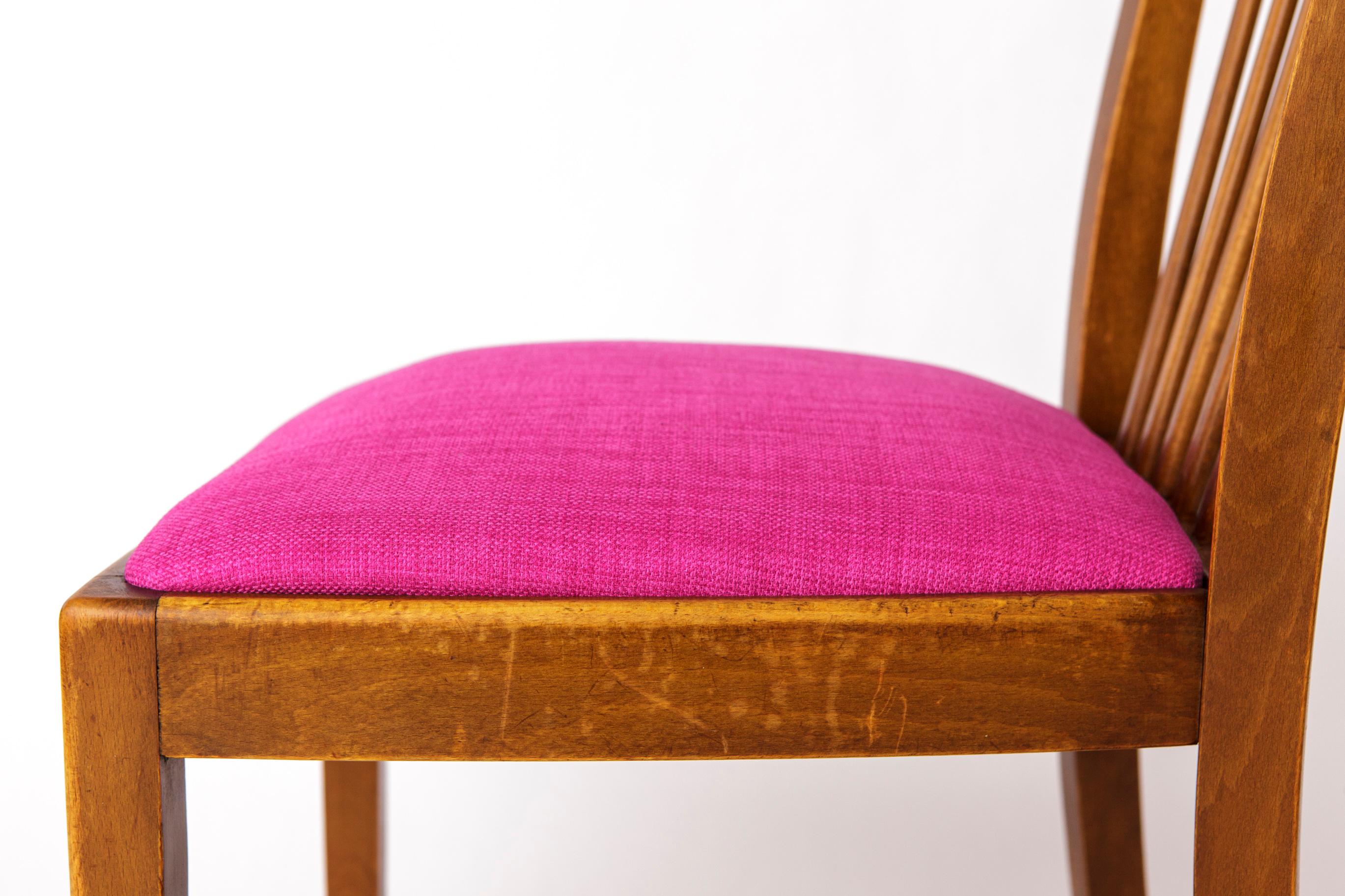 Vintage German Chair – 1950s Beech Wood – Magenta Upholstery – Mid-Century Moder For Sale 1