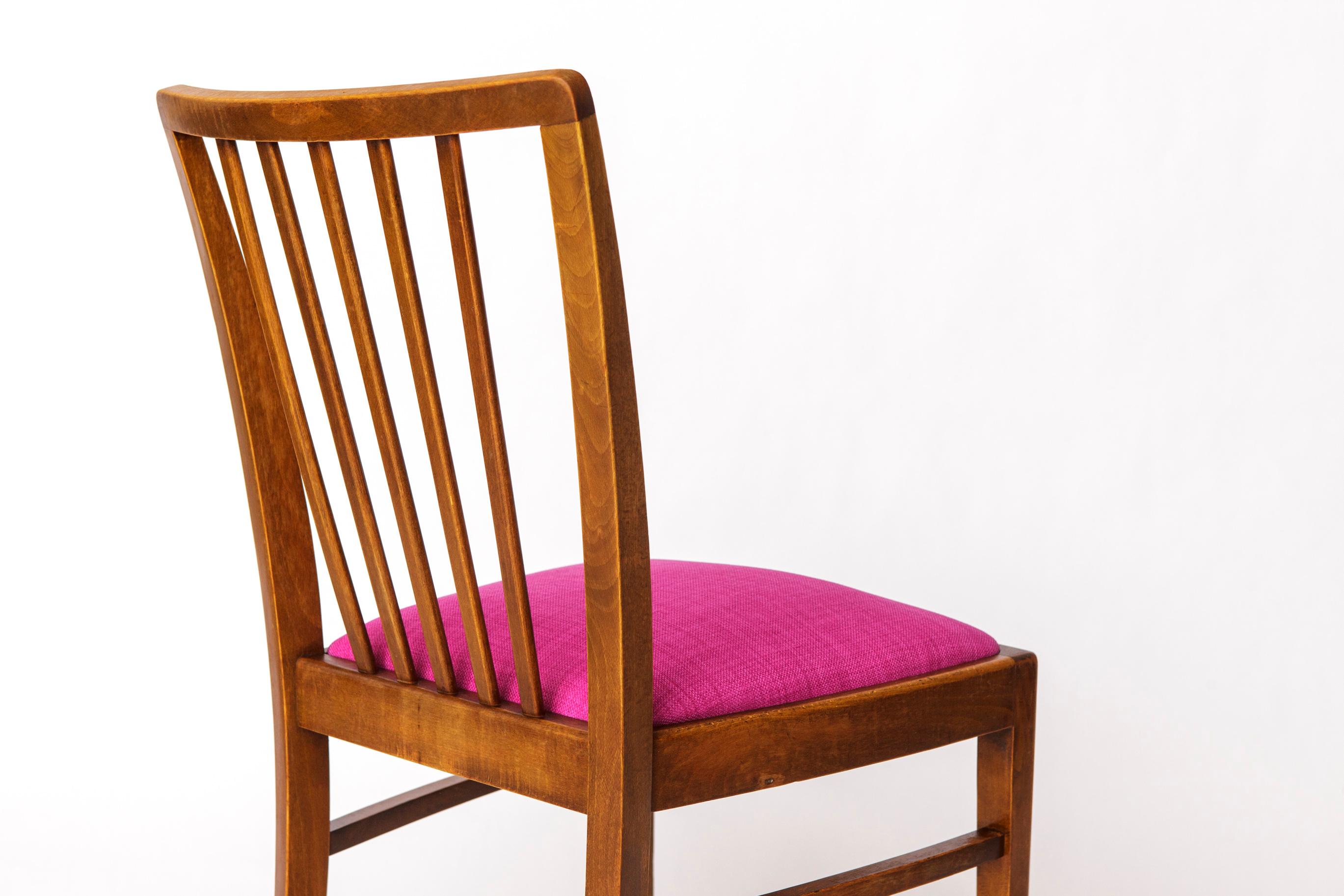 Vintage German Chair – 1950s Beech Wood – Magenta Upholstery – Mid-Century Moder For Sale 3