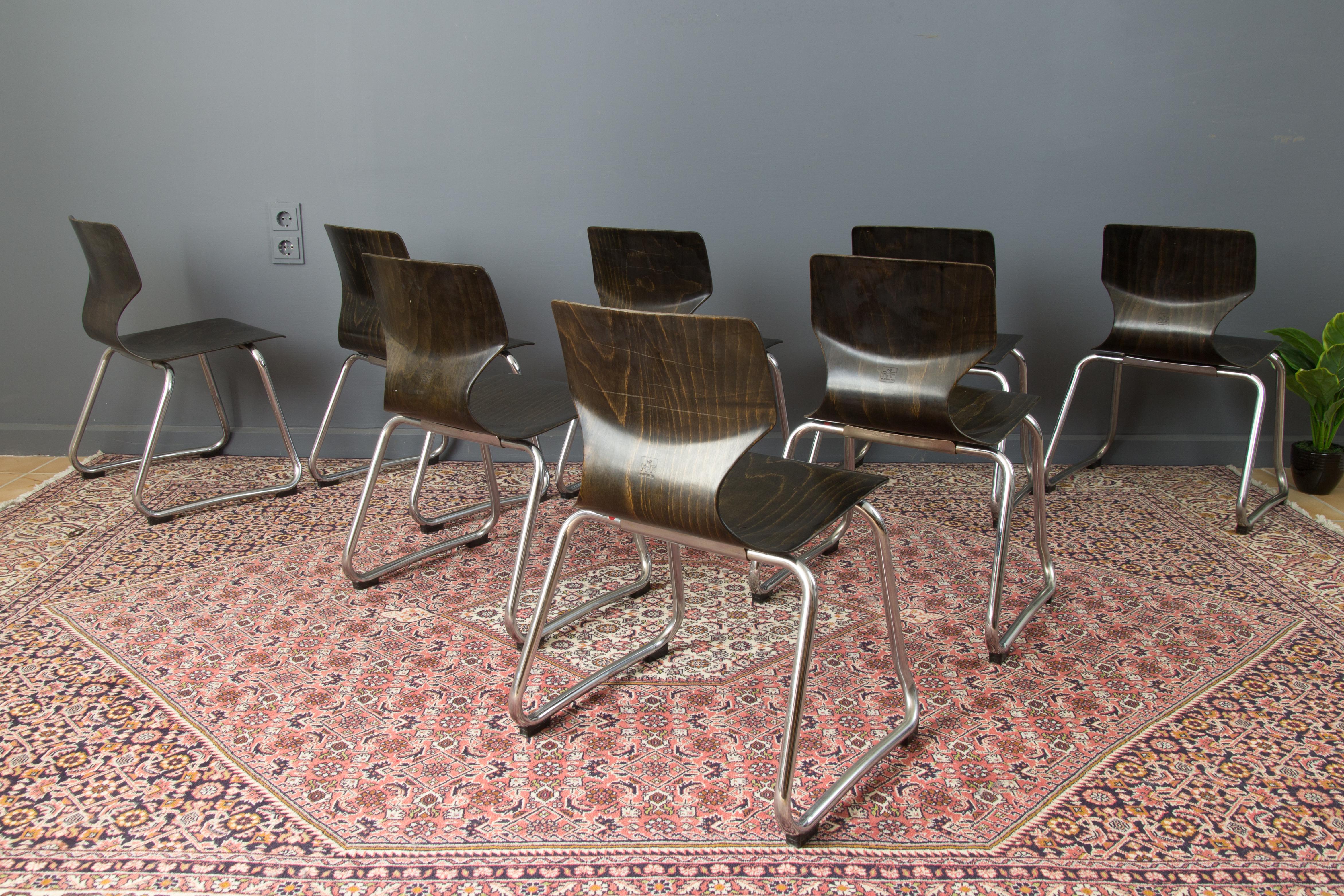 Late 20th Century Chairs by Elmar Flötotto for Pagholz Flötotto, 1970s, Germany, Set of 8 For Sale