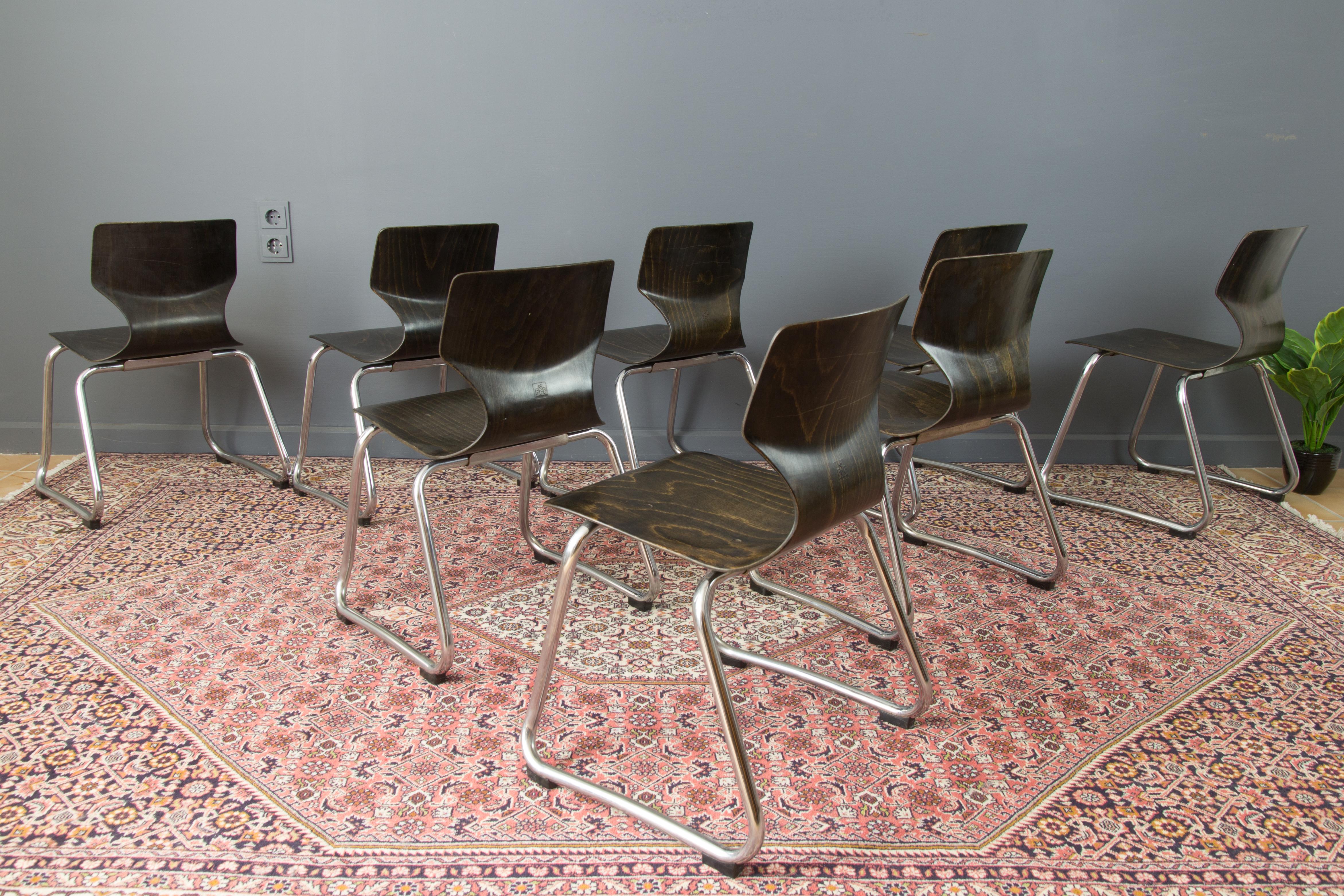 Chairs by Elmar Flötotto for Pagholz Flötotto, 1970s, Germany, Set of 8 1