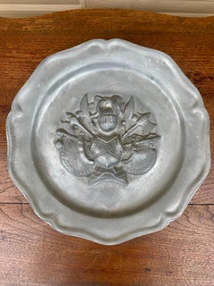 Vintage German Coat of Arms Heraldry Pewter Wall Plate