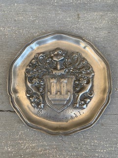Vintage German Coat of Arms Heraldry Pewter Wall Plate