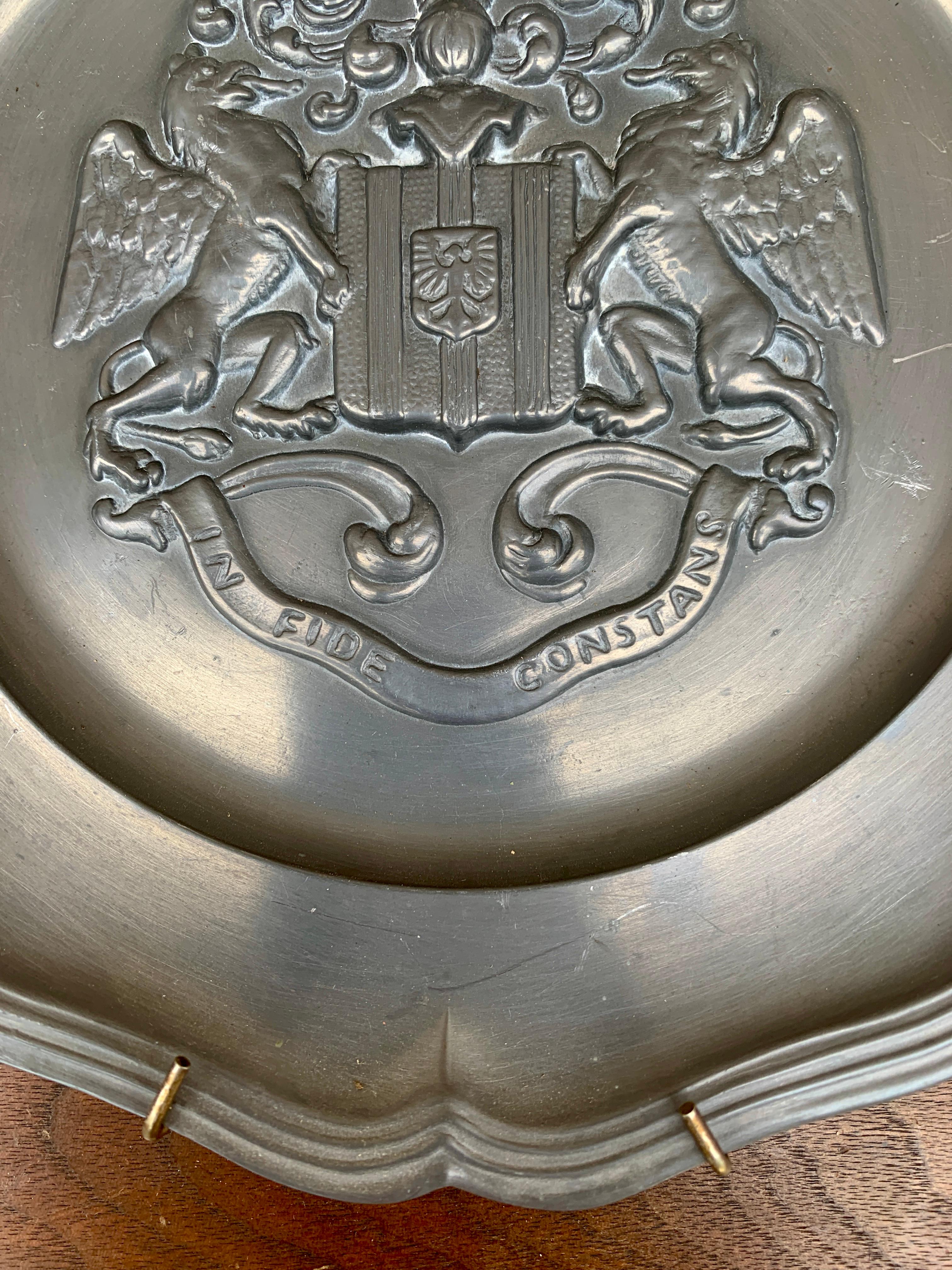 Vintage German Coat of Arms Heraldry Pewter Wall Plate For Sale 2