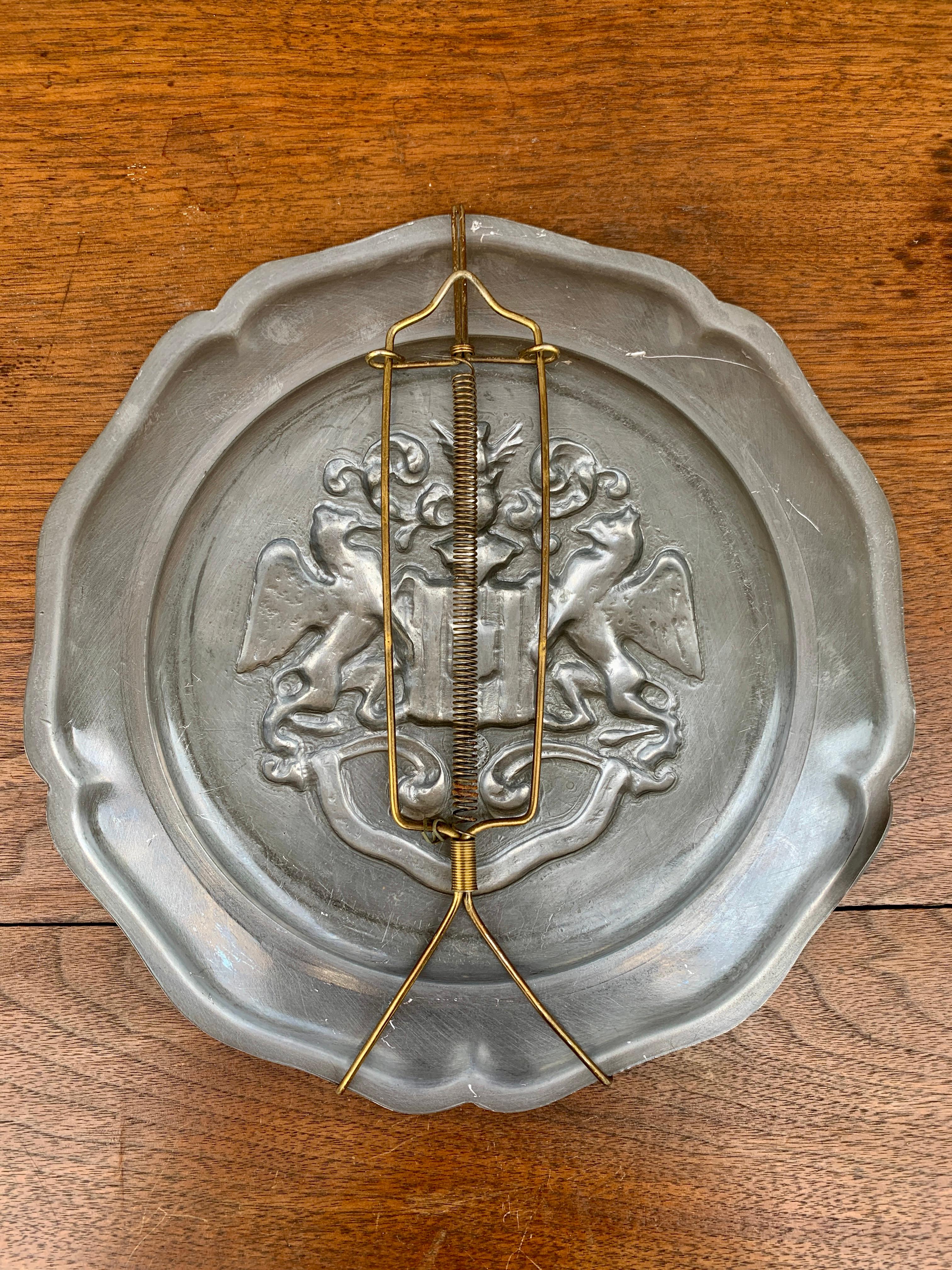 Vintage German Coat of Arms Heraldry Pewter Wall Plate For Sale 3
