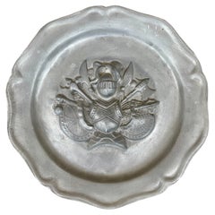 Vintage German Coat of Arms Heraldry Pewter Wall Plate