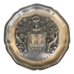 Vintage German Coat of Arms Heraldry Pewter Wall Plate