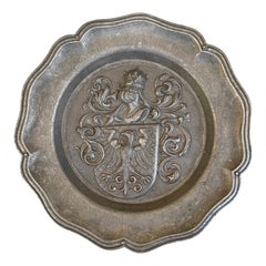 Vintage German Coat of Arms Heraldry Pewter Wall Plate