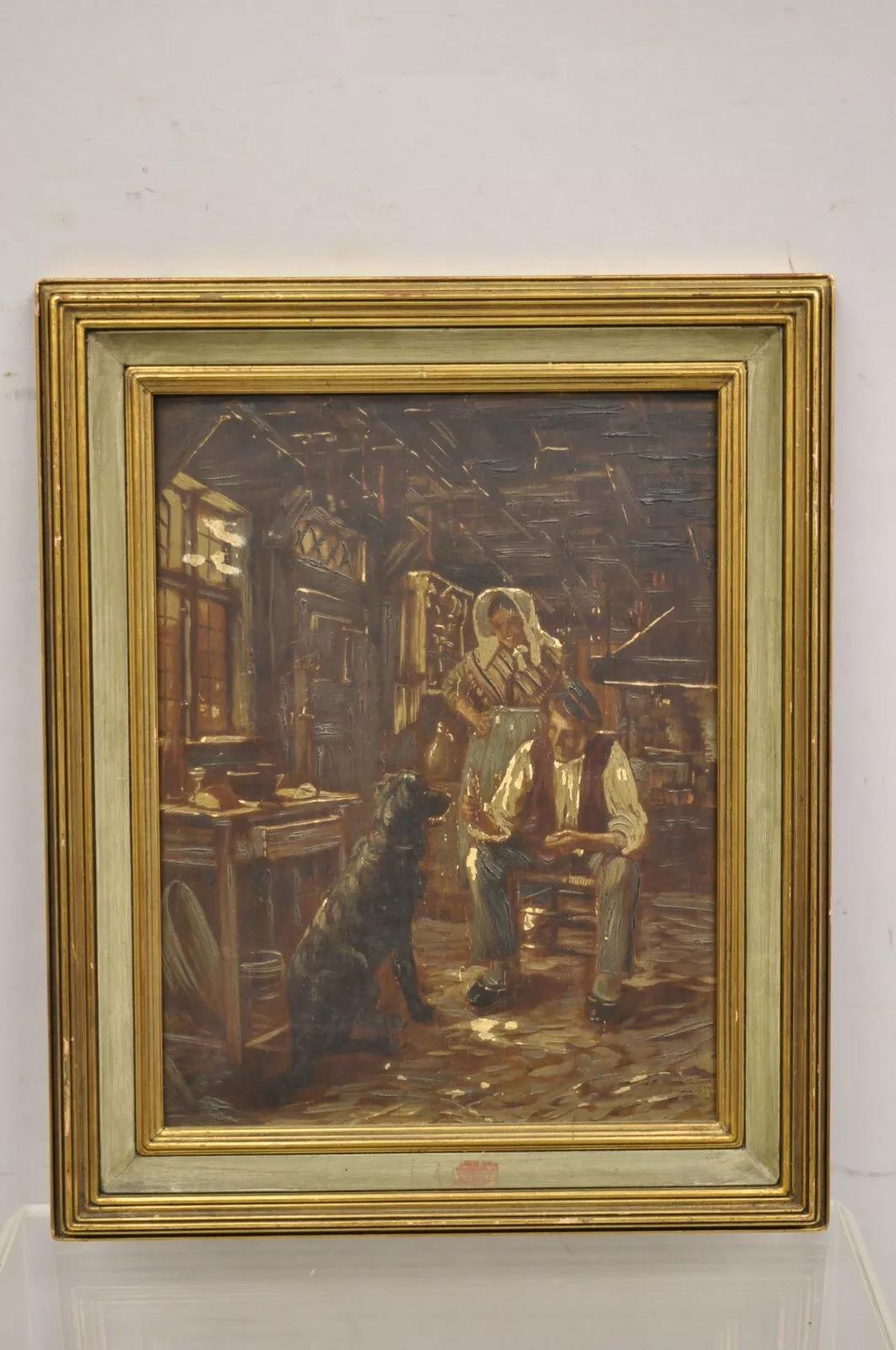 Italienisches gerahmtes Gemälde, German Country Gentlemen, Frau und Hund, Vintage im Angebot 3