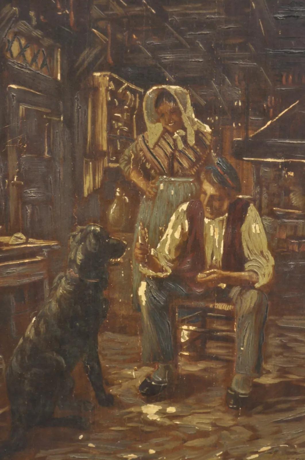 Italienisches gerahmtes Gemälde, German Country Gentlemen, Frau und Hund, Vintage (Sonstiges) im Angebot