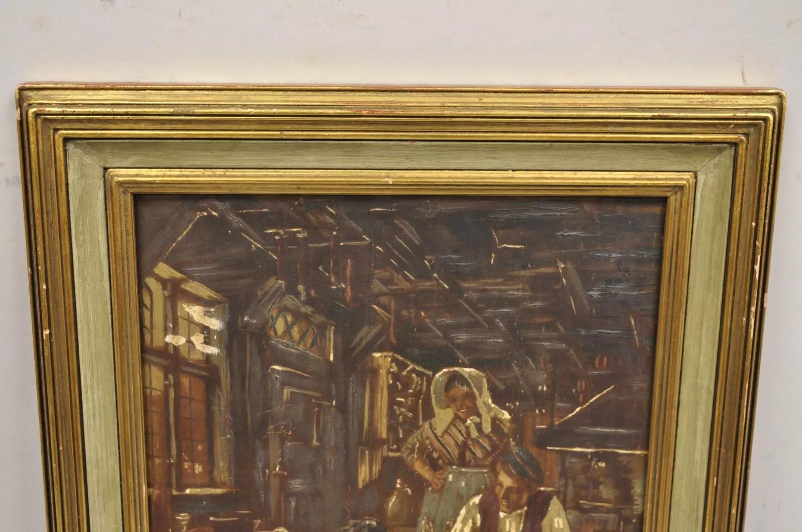 Italienisches gerahmtes Gemälde, German Country Gentlemen, Frau und Hund, Vintage (Unbekannt) im Angebot