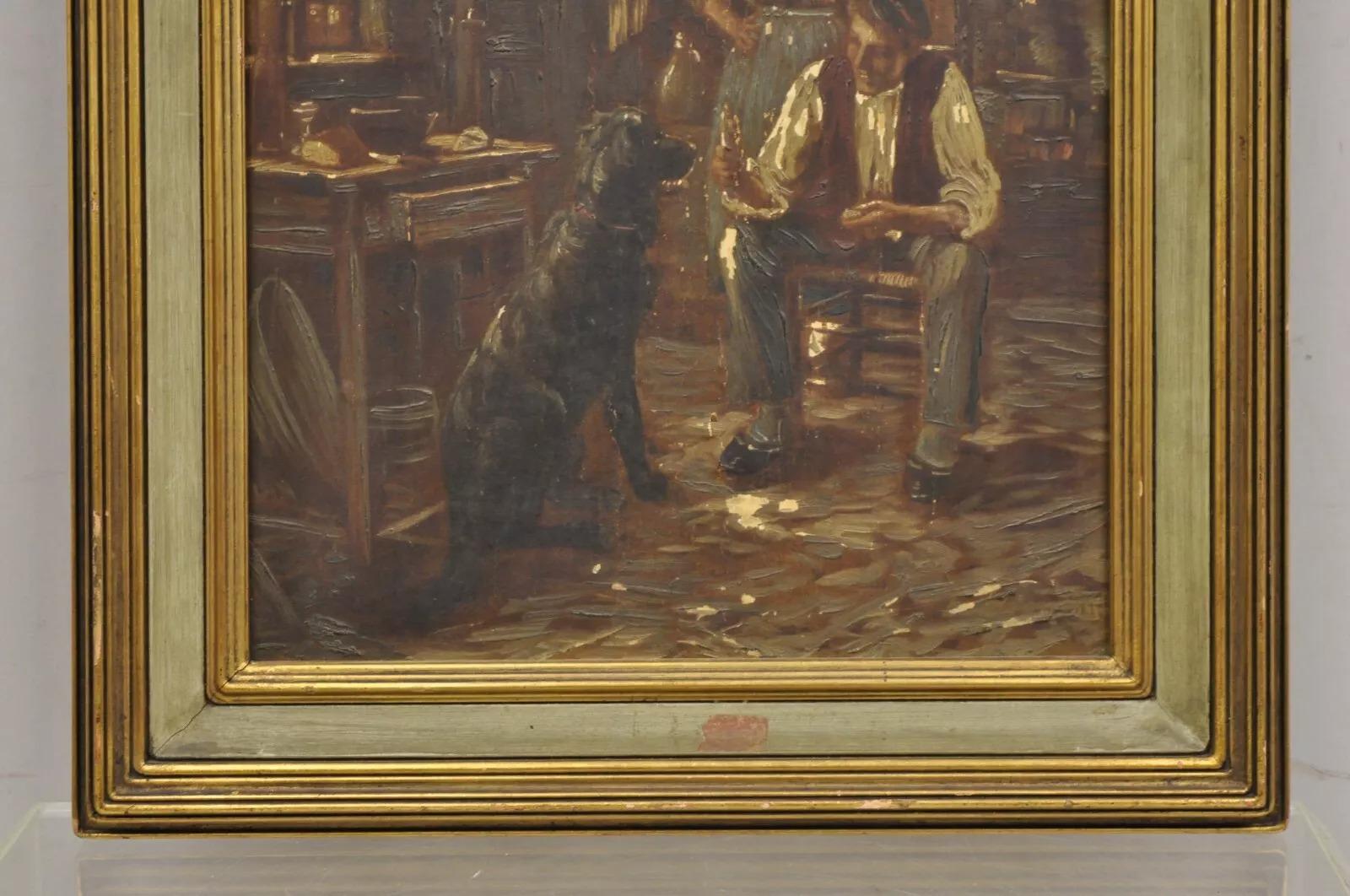 Italienisches gerahmtes Gemälde, German Country Gentlemen, Frau und Hund, Vintage im Zustand „Gut“ im Angebot in Philadelphia, PA