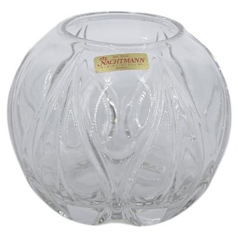 Vintage Midcentury Modern Original Elegant German Clear Crystal Ball Vase,  1960s For Sale at 1stDibs