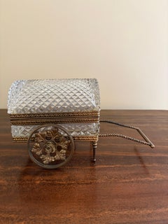 Vintage German Crystal & Bronze Carriage Jewelry Box