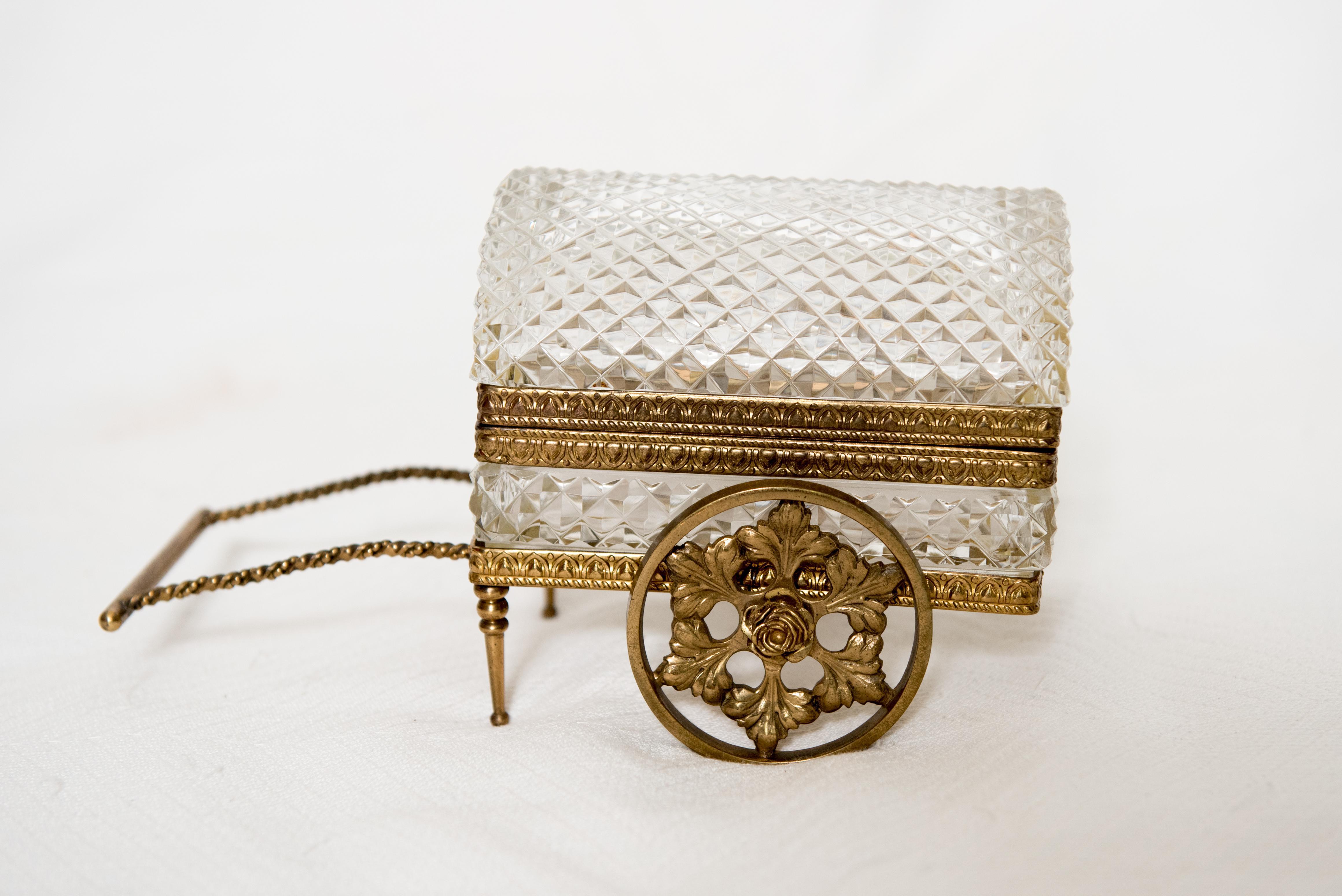 20th Century Vintage German Crystal & Bronze Jewelry Casket Carriage For Sale