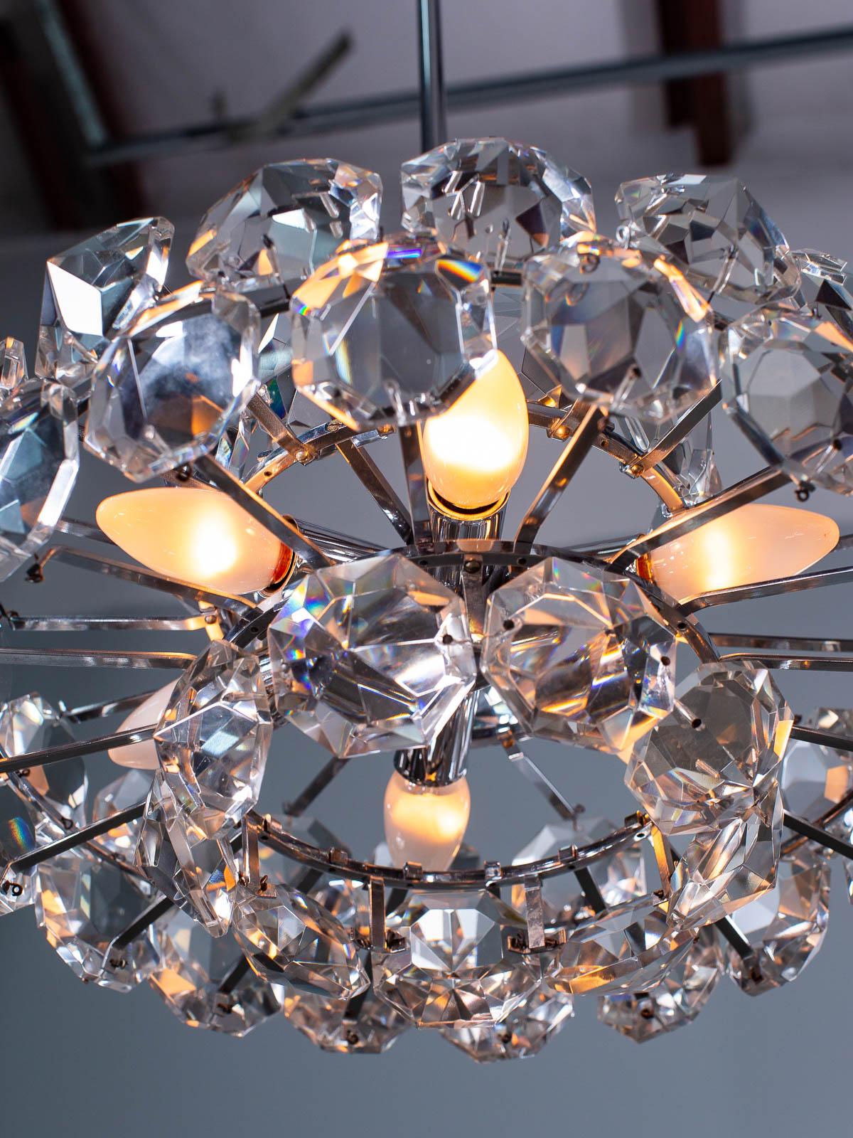 Vintage German Crystal Chrome Chandelier by Palwa, circa 1950 6