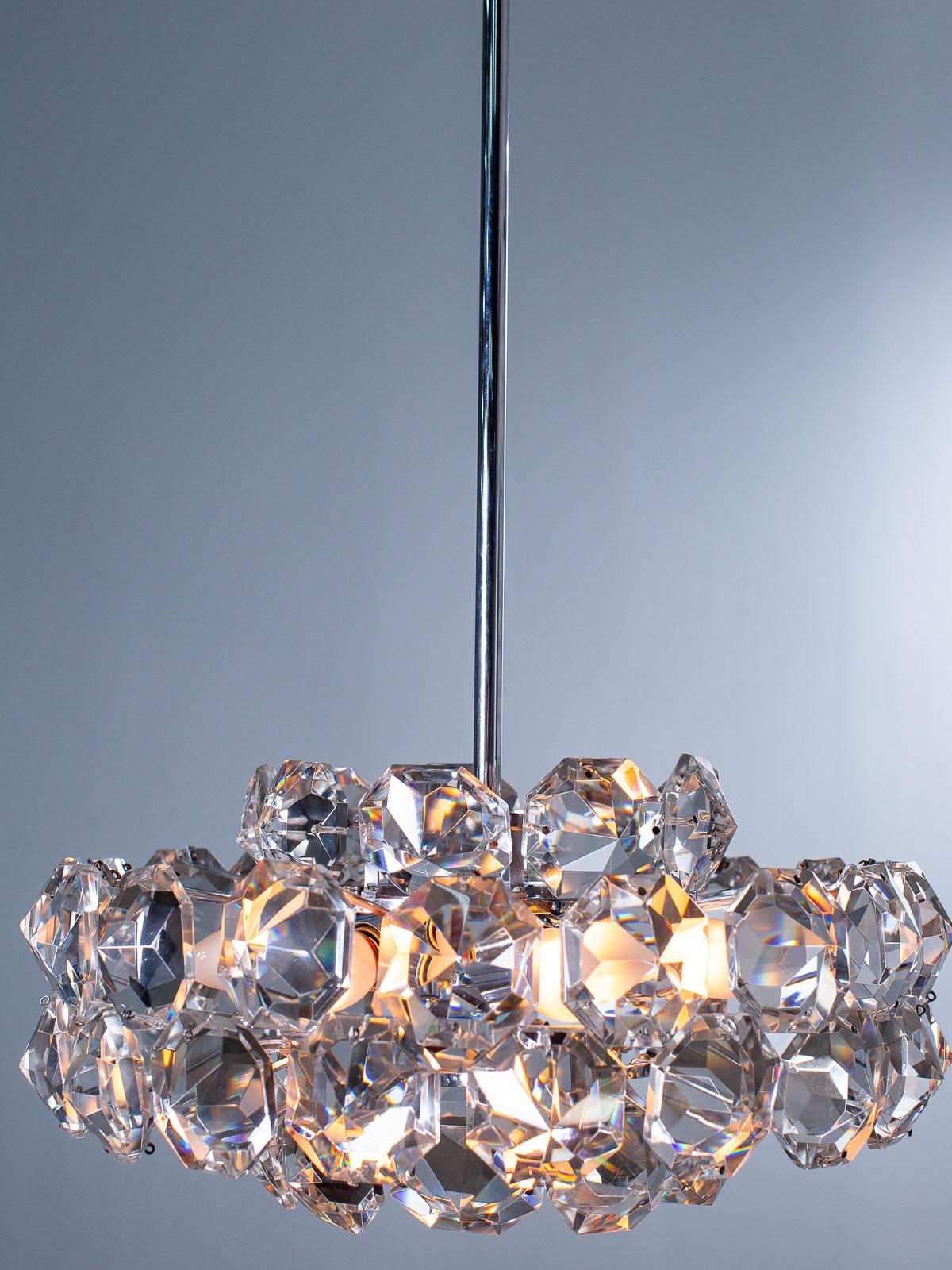 Mid-20th Century Vintage German Crystal Chrome Chandelier by Palwa, circa 1950