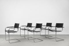 Freischwinger-Stuhl aus schwarzem deutschem kubischem Leder im Bauhaus-Stil, 1960er Jahre, 5er Jahre