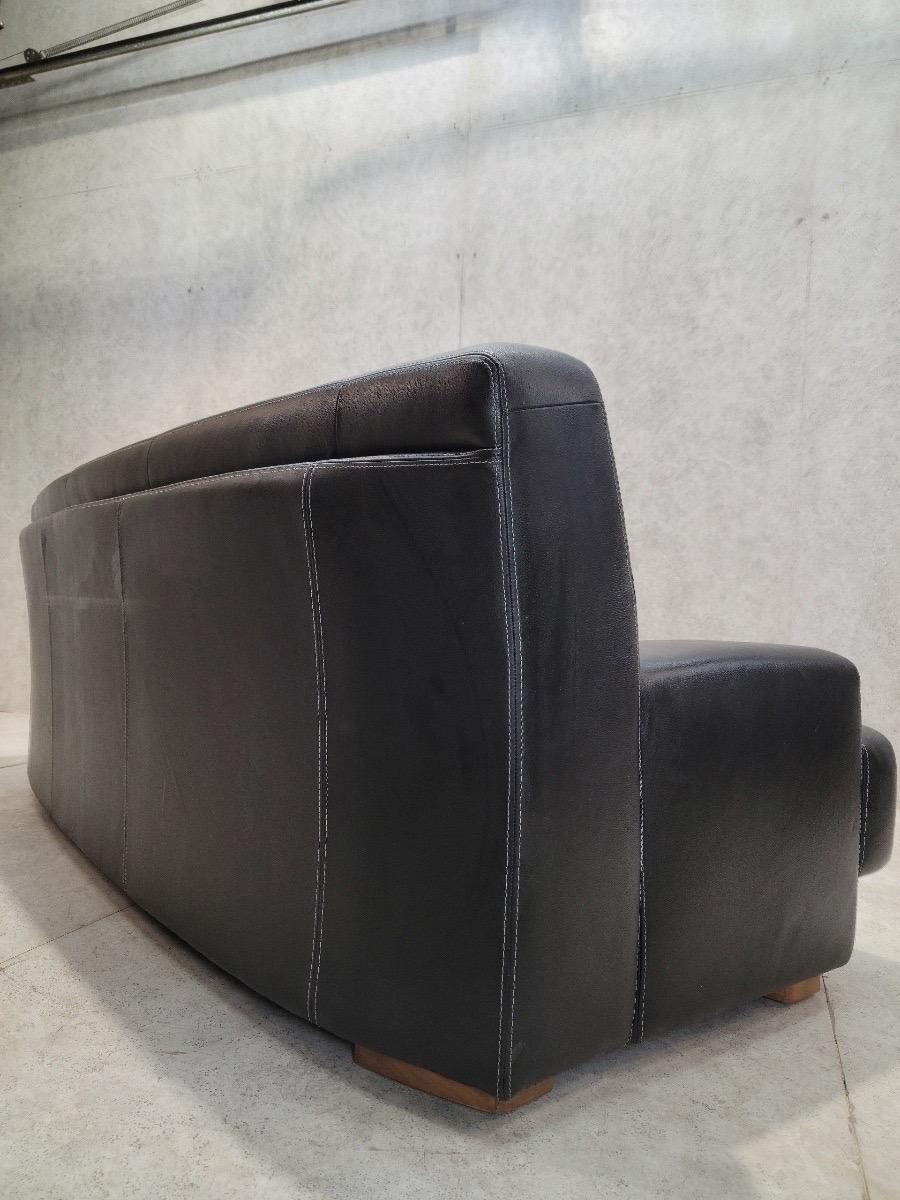 Vintage German Curved Black Leather Mandalay Sofa By W. Schillig en vente 1