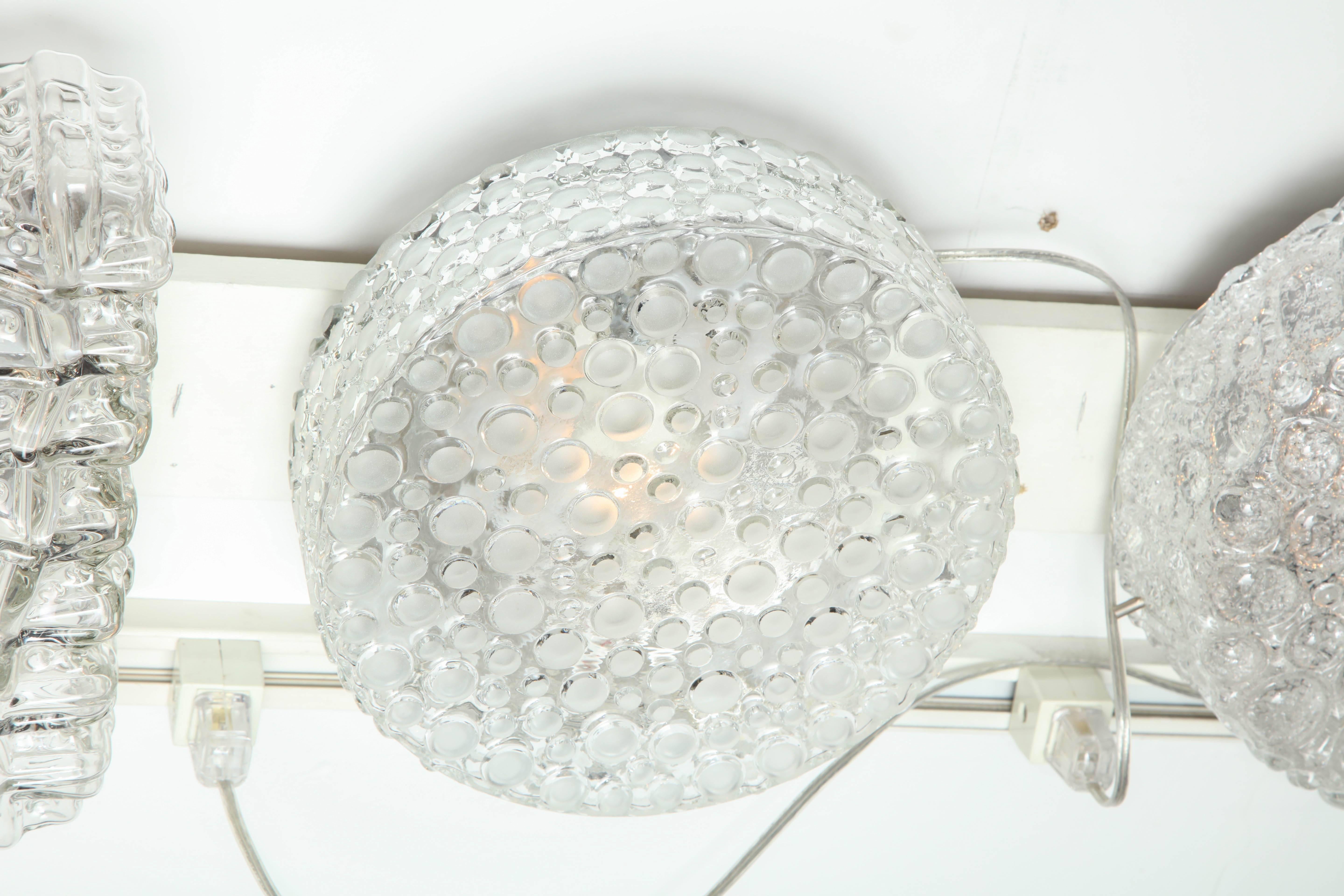Mid-Century Modern Vintage German Dotted Glass Flush Mount Light