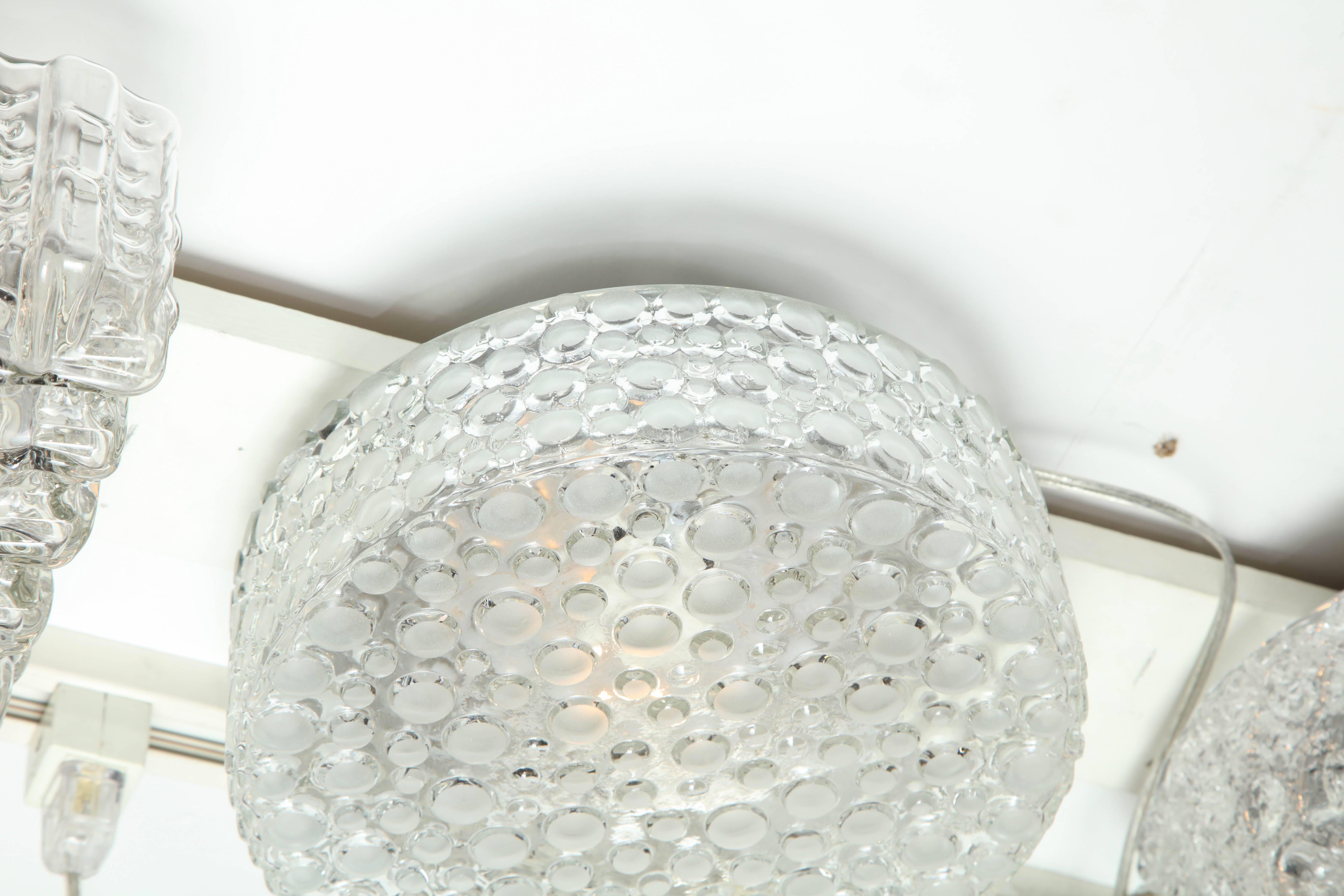Vintage German Dotted Glass Flush Mount Light In Excellent Condition In New York, NY