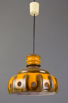 Vintage German Fat Lava Orange and Brown Ceramic Pendant Light, 1960s