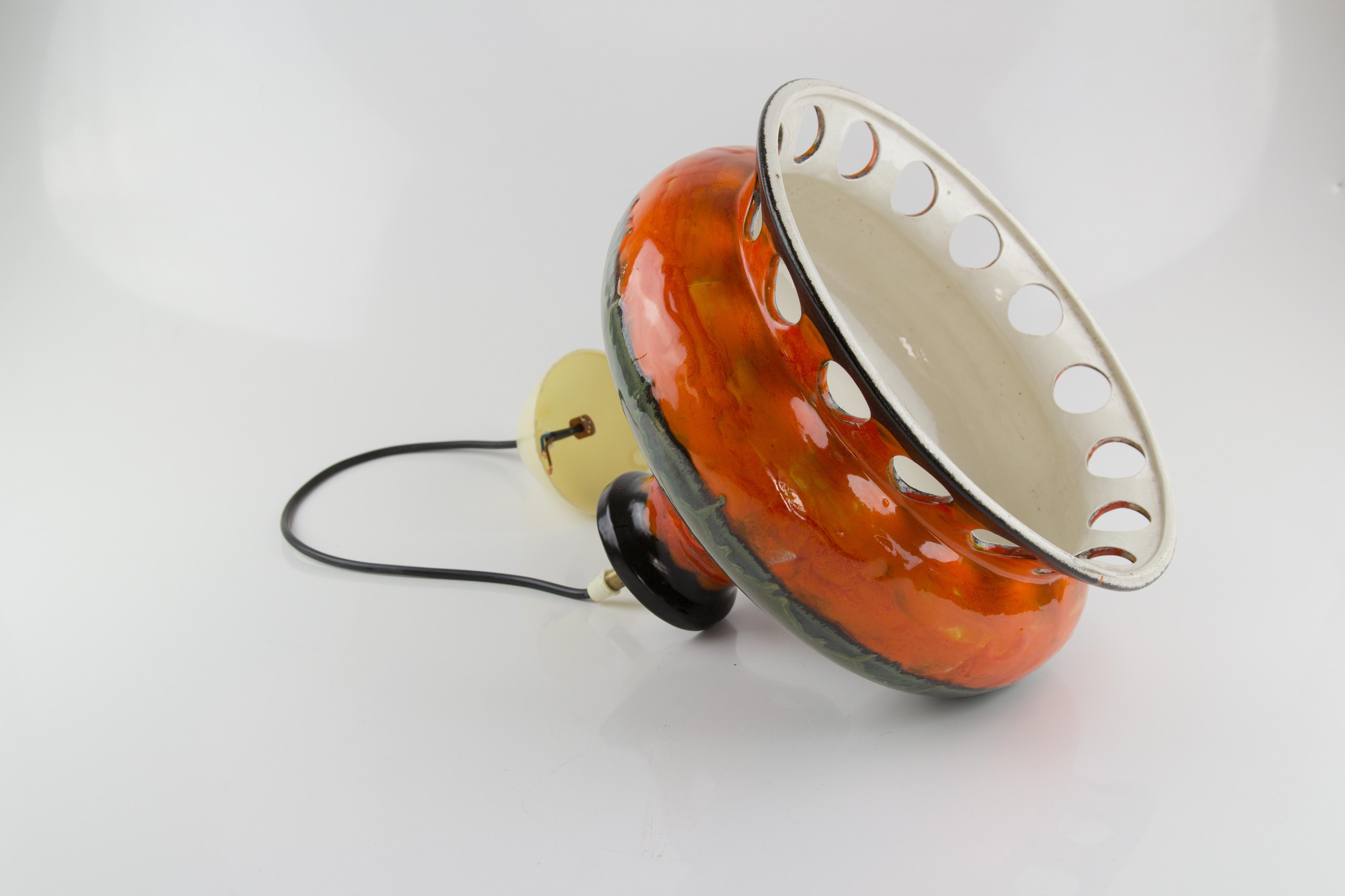 Vintage German Fat Lava Orange, Green and Black Ceramic Pendant Light, 1960s For Sale 2