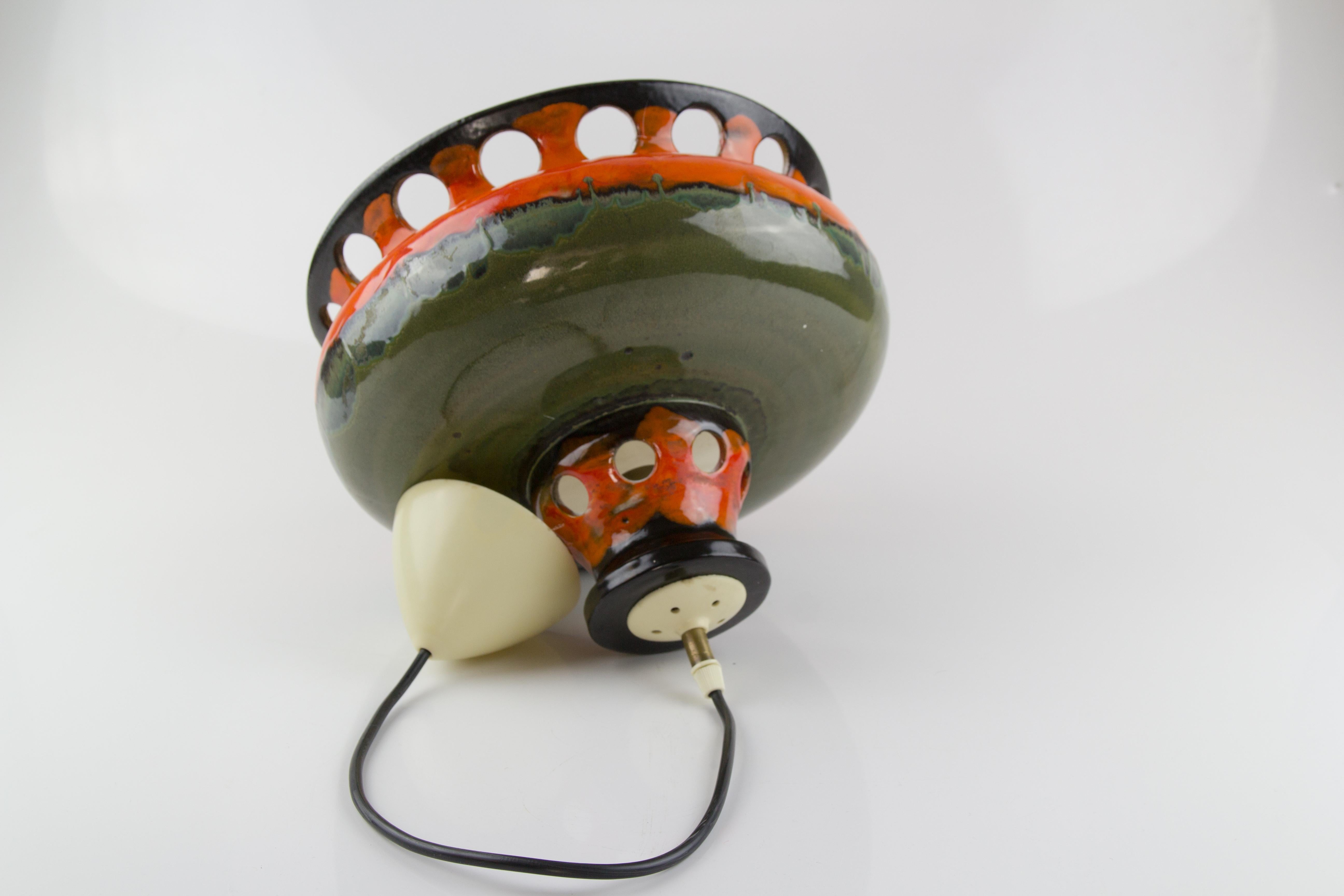 Mid-20th Century Vintage German Fat Lava Orange, Green and Black Ceramic Pendant Light, 1960s For Sale