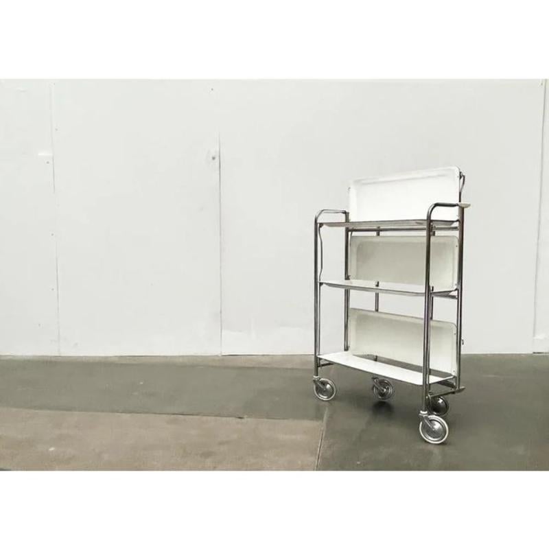 Vintage German Foldable Service Cart with 3 Trays, 1970s In Excellent Condition For Sale In Hamburg, DE